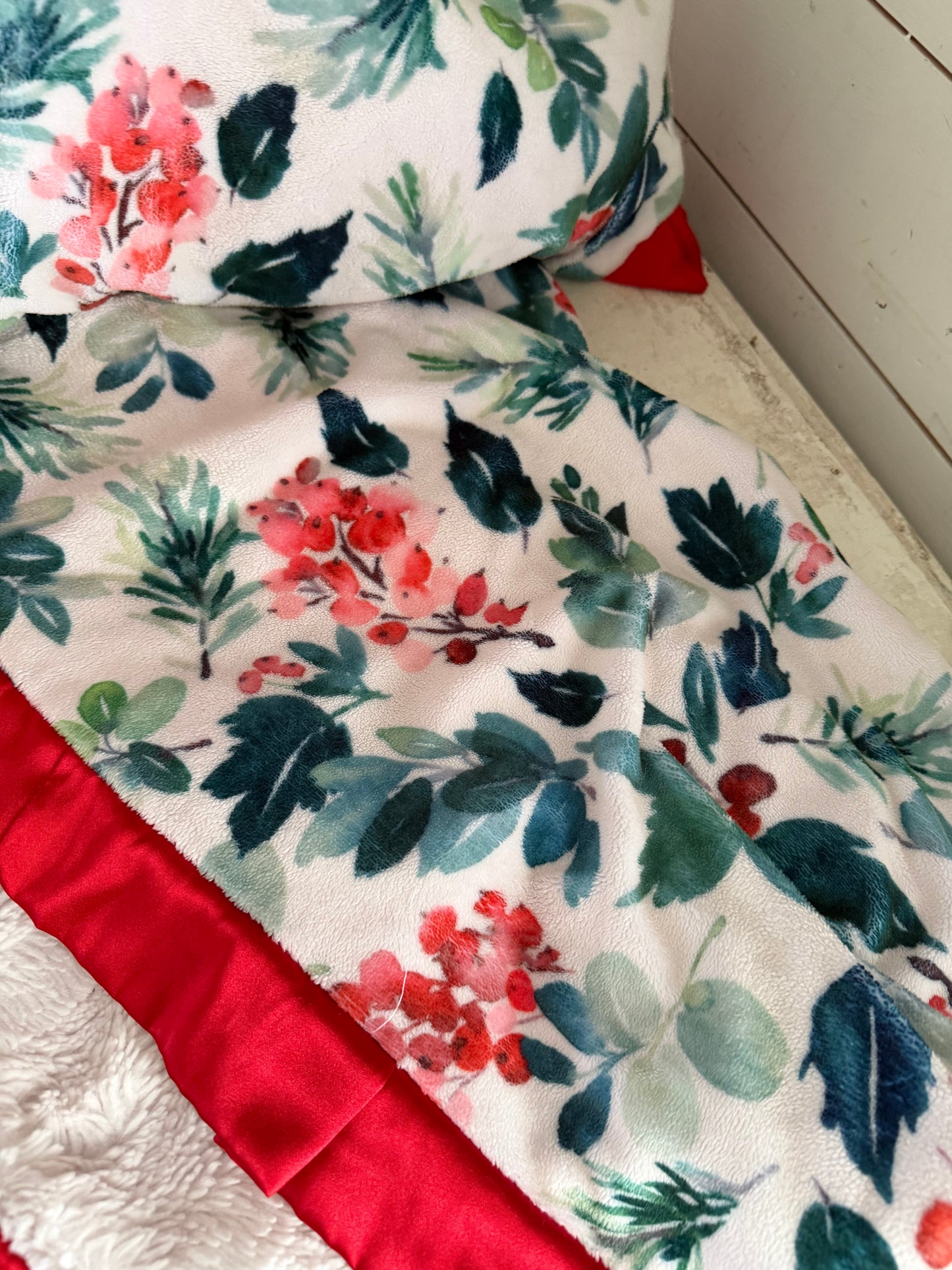 Minky Couture Holley Berries plush blanket travel size