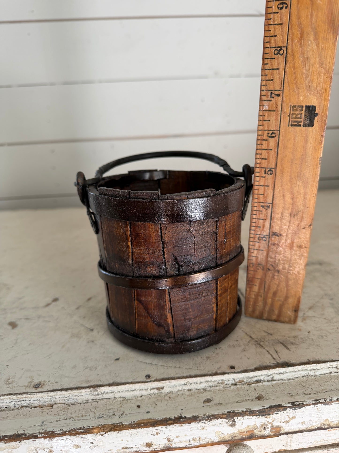 Small wood Bucket with Metal Handle