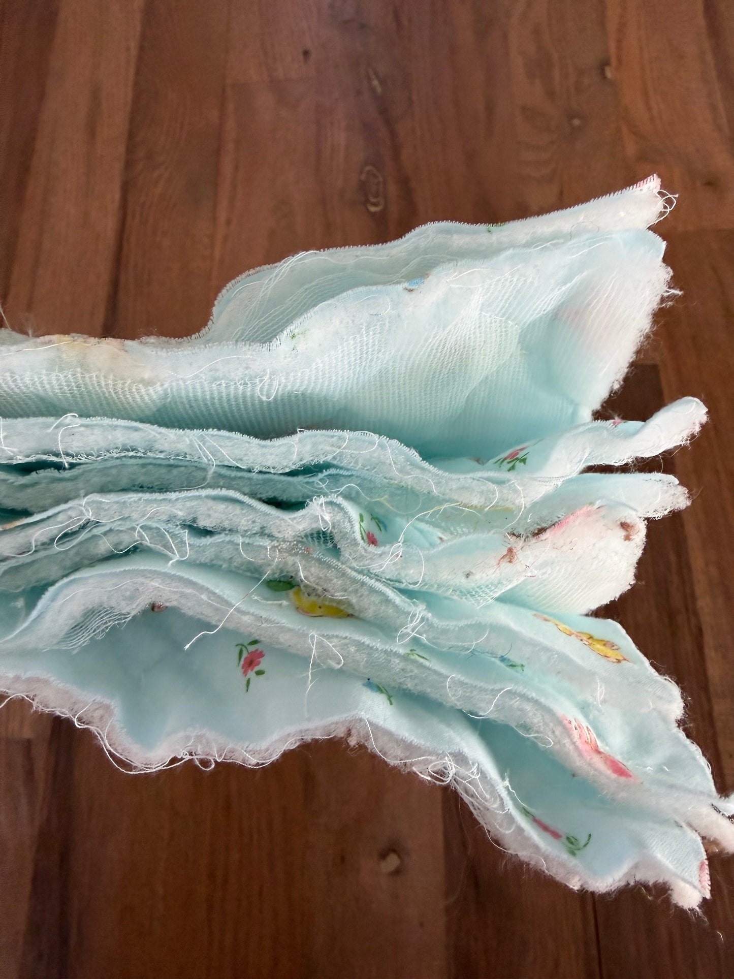 Set of Seven light blue teddy bear pattern quilted quilting squares