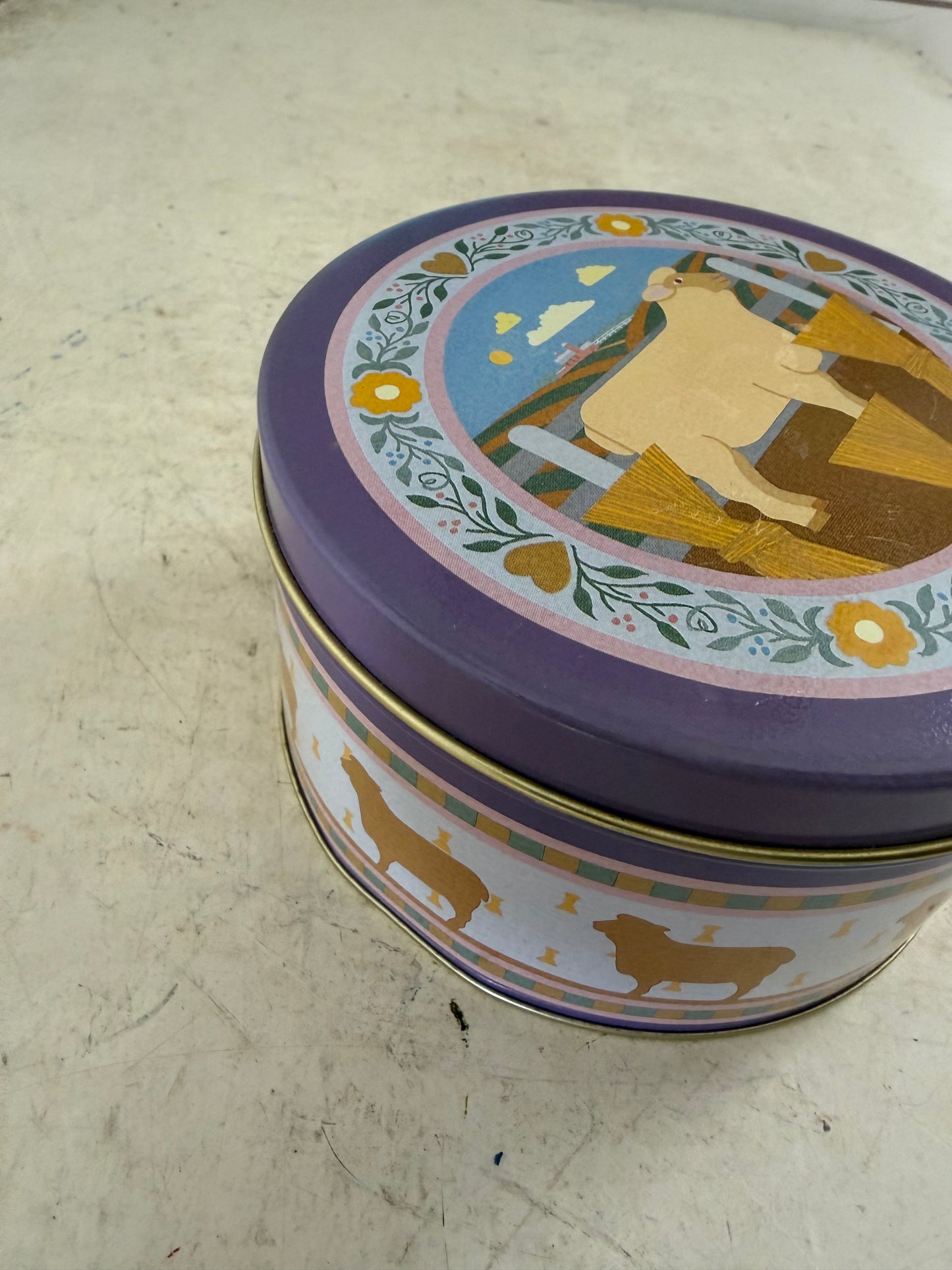 Vintage Round Tin with Sheep in the Haystacks Image