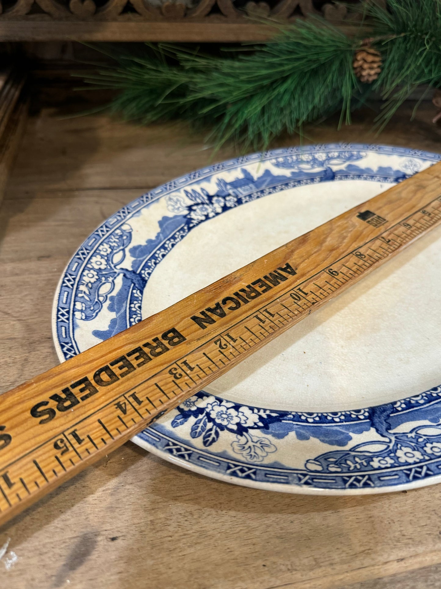 Antique Blue & White Cottage Ironstone platter 14”