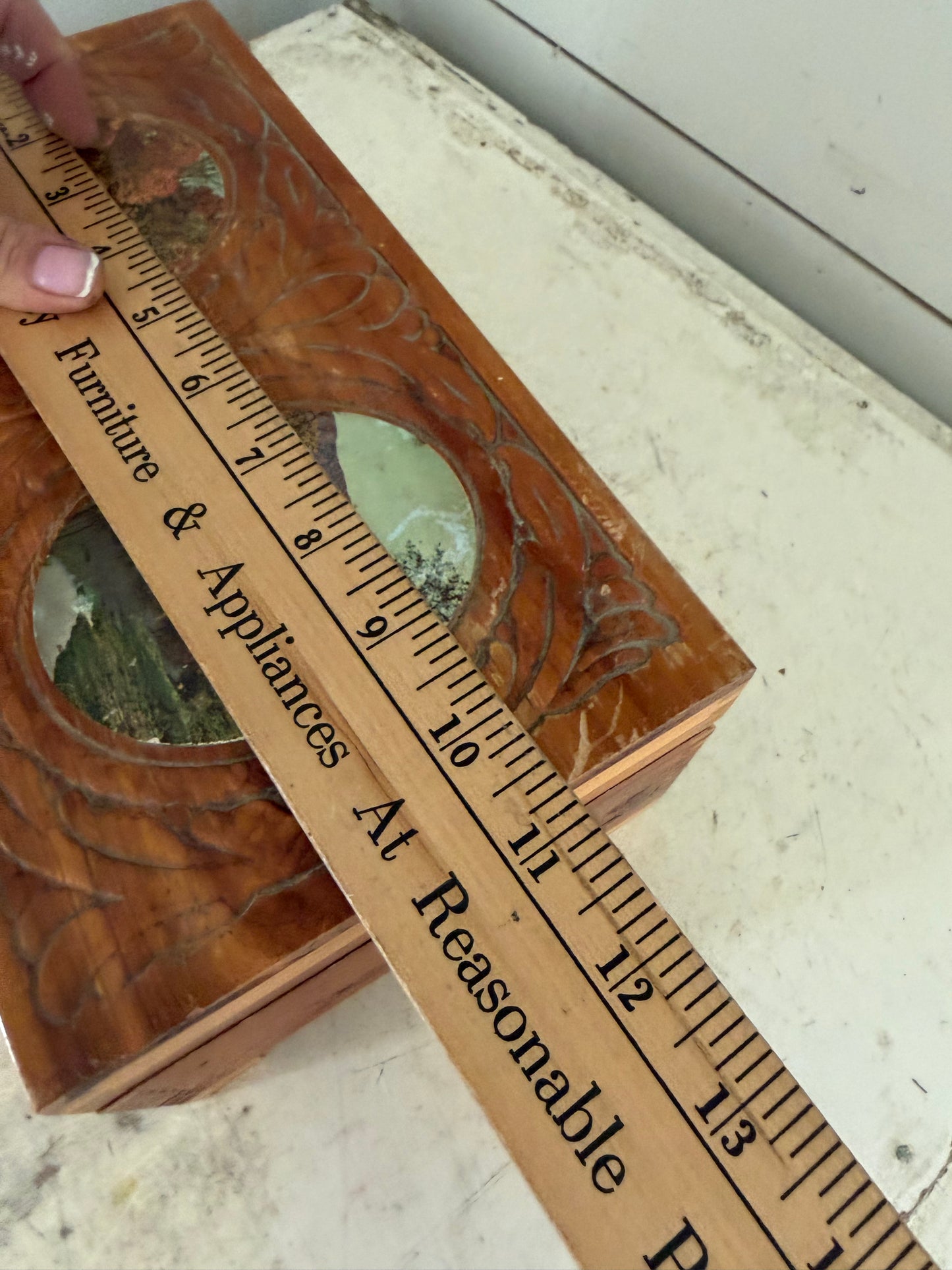 Vintage Wood 1950s Carved Candy Box, Mirror Inside