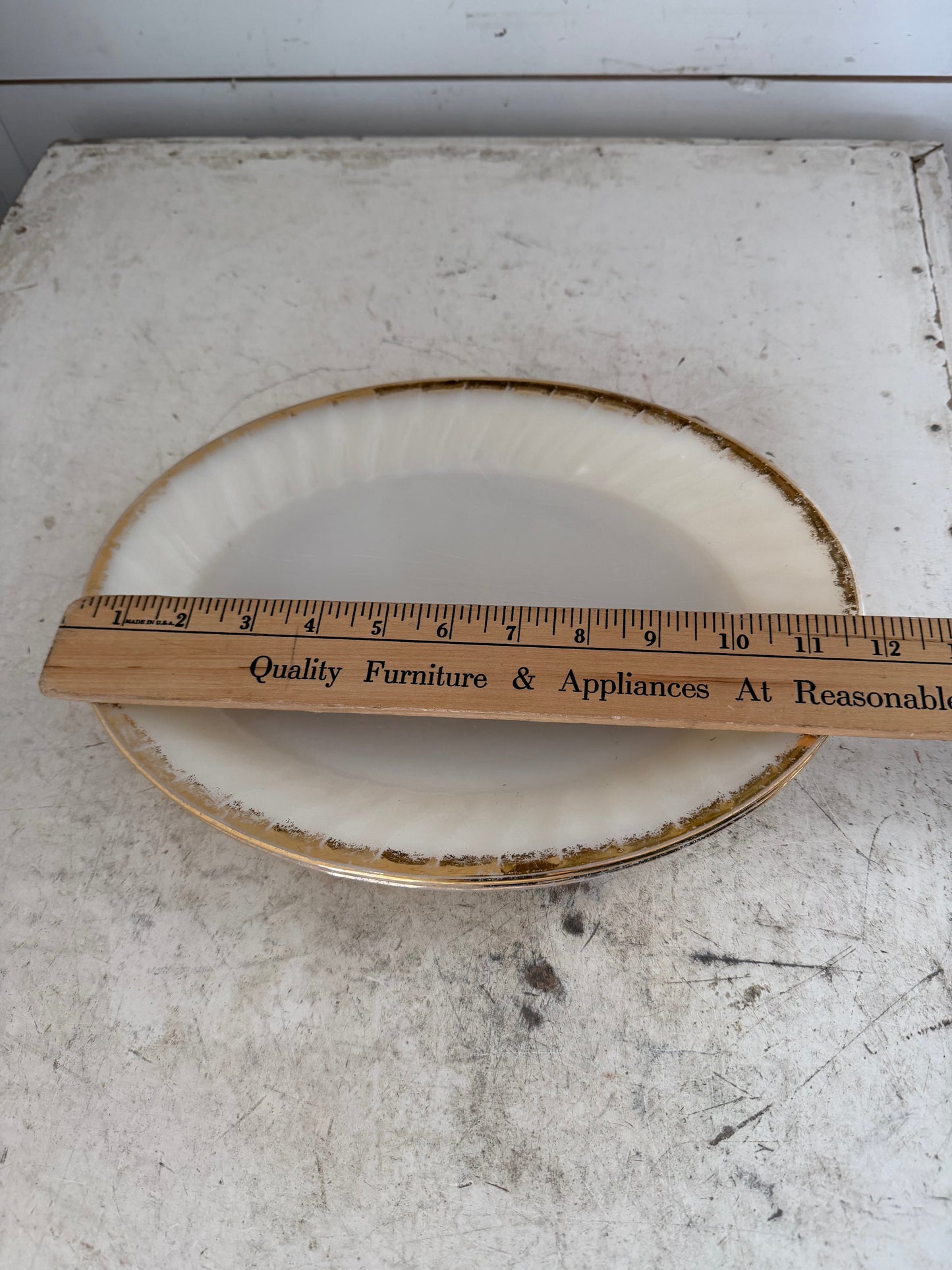 Fire-King Oven Ware 12 x 9 Swirl Pattern with White & Gold trim, Milk Glass - Sold Individually