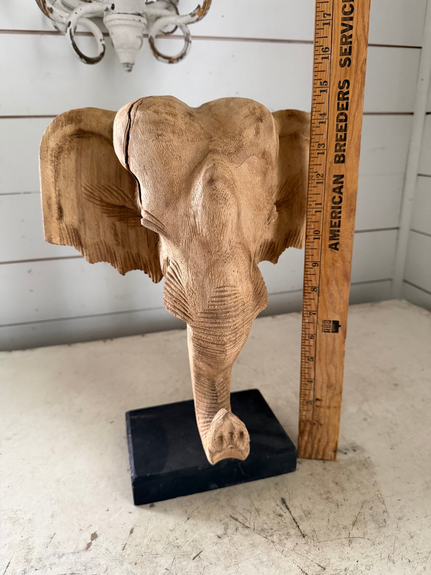 Hand Carved Wooden Elephant - Has Crack and Missing Tusks
