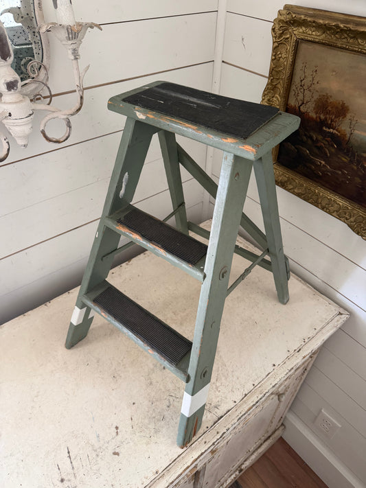 Vintage Wood stepstool painted and sage