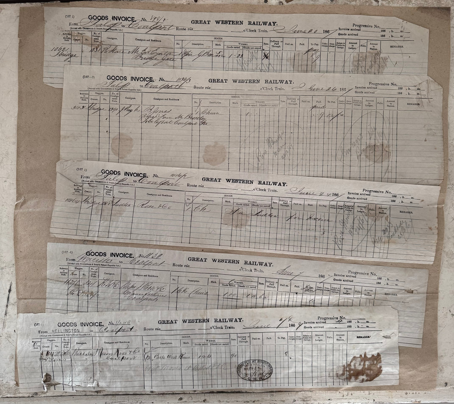 Midland and Great Western Railway Goods Invoice From 1864 Double sided