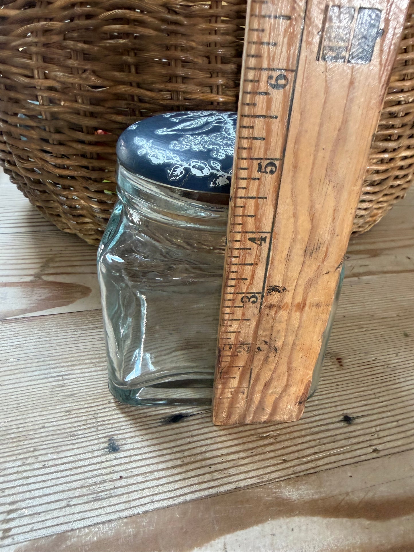 Blue Birds jar with wood lid