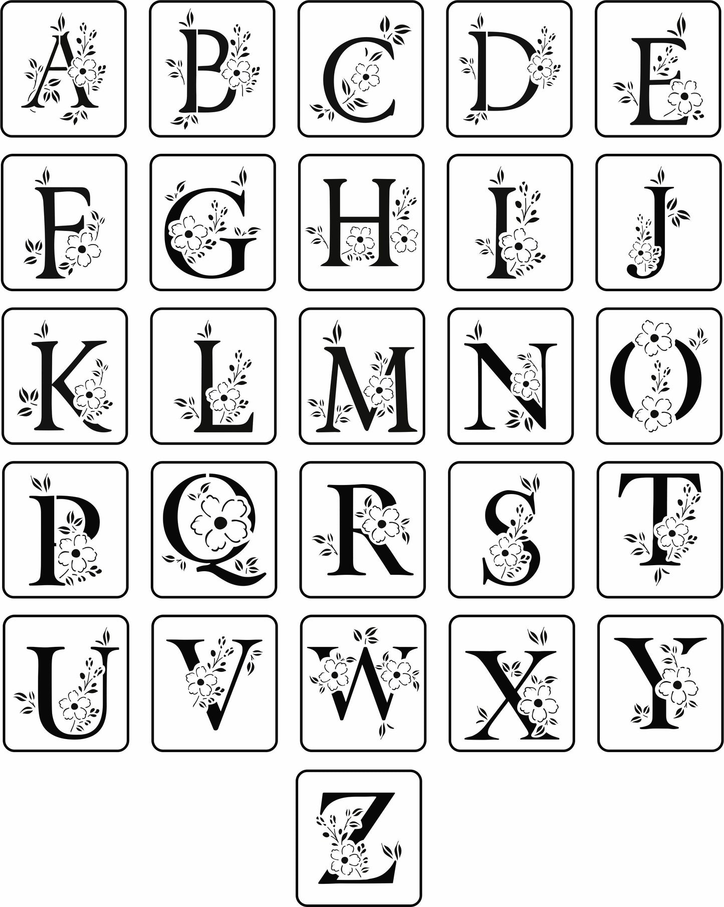 Floral Monogram Alphabet | JRV Stencils