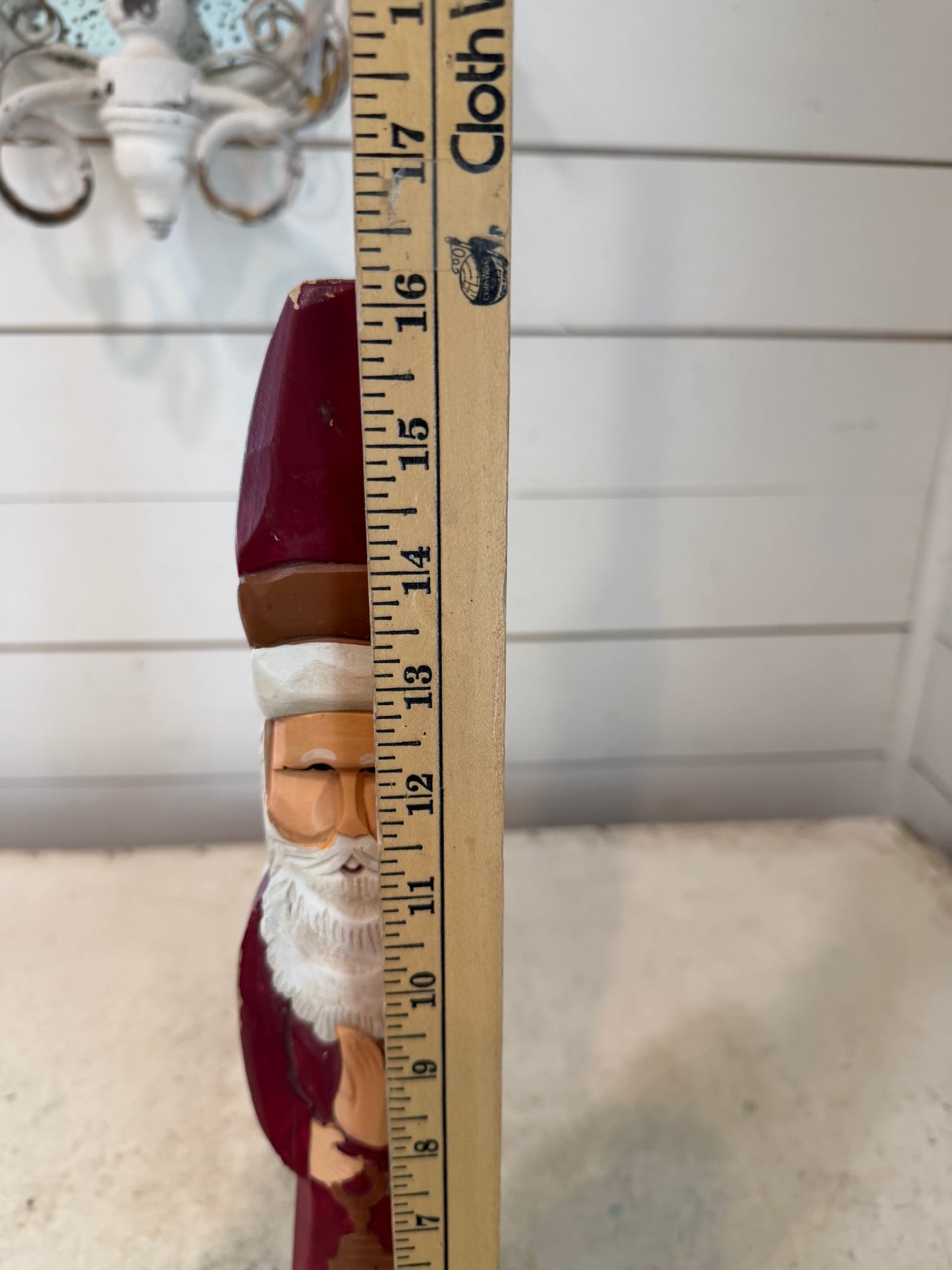 Vintage Wooden Skinny Carved Folk Art Old World Santa Clause Tall Thin Pencil