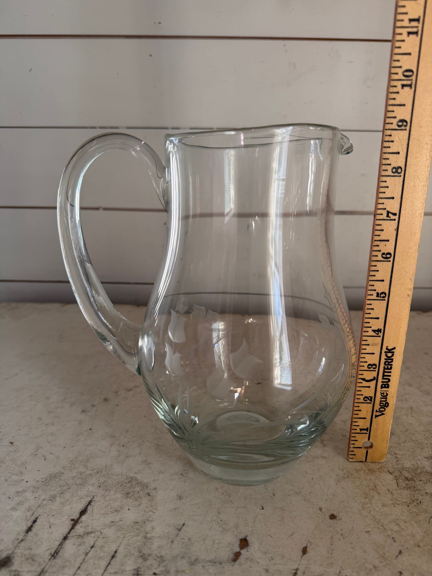 Etched Glass Vintage Pitcher