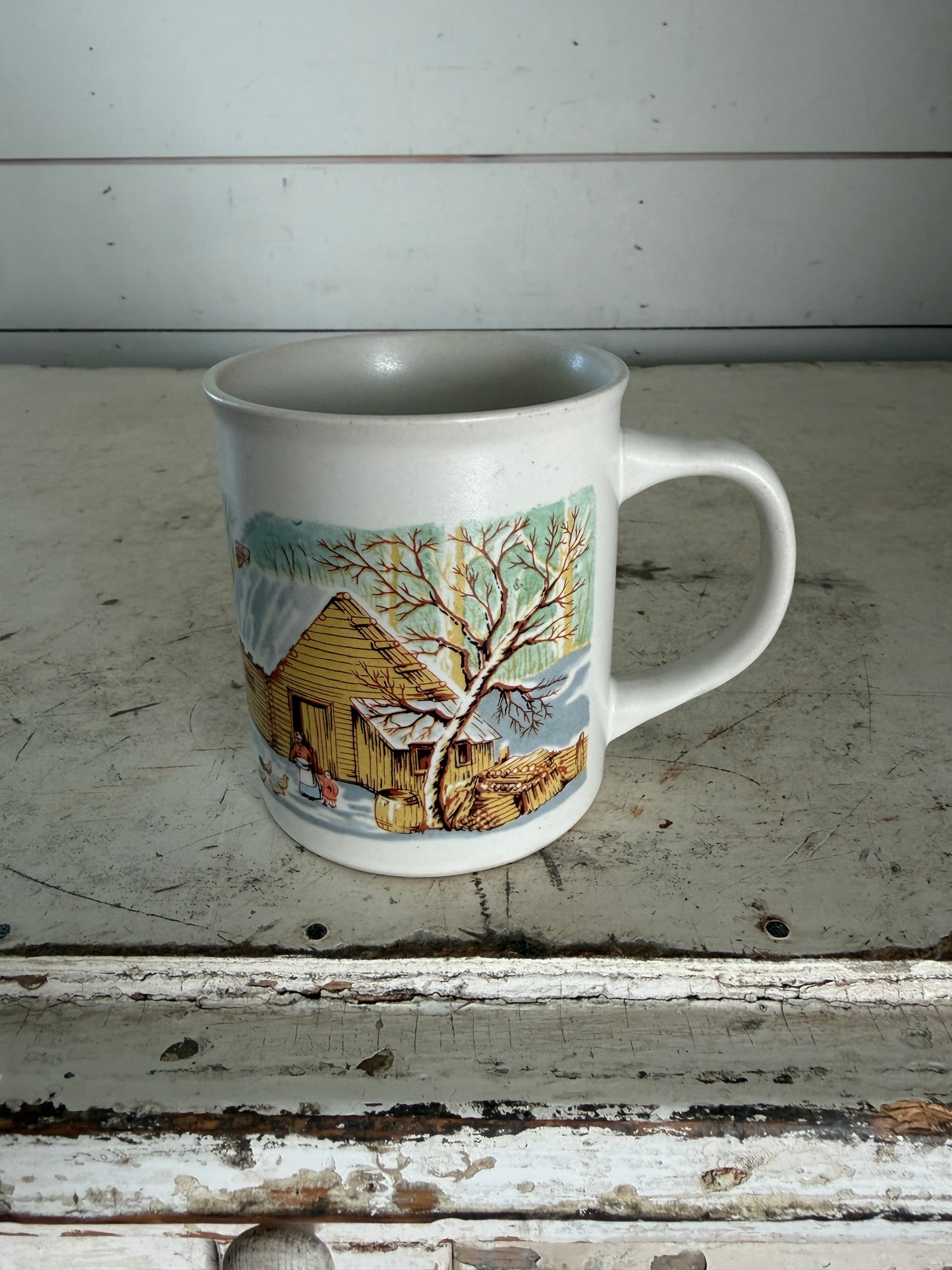 Vintage Sunnycraft stoneware Hand Painted Barn Scene