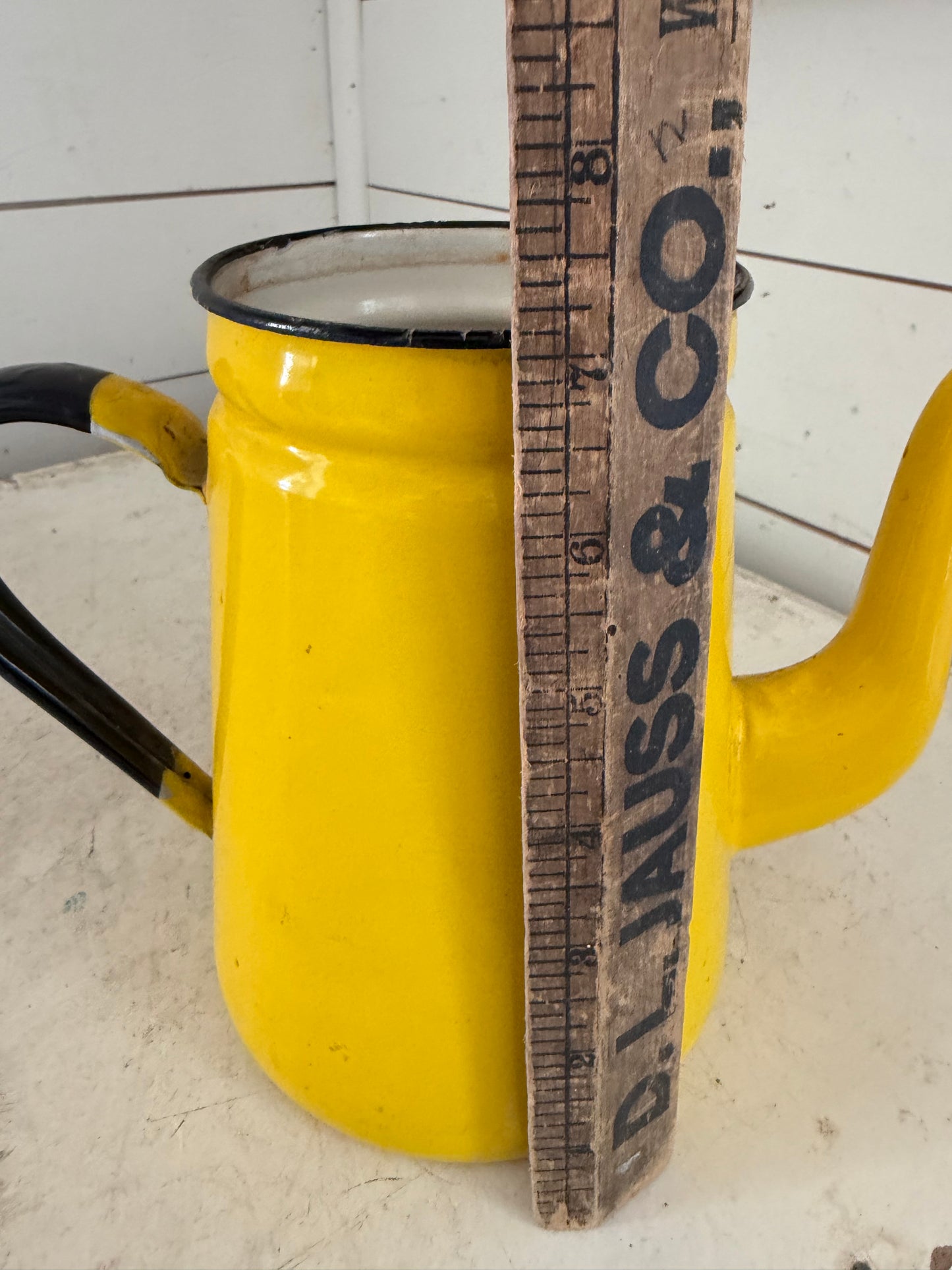 Vintage Yellow and Black Enamel Noda Hora Japan Coffee Teapot Kettle no lid