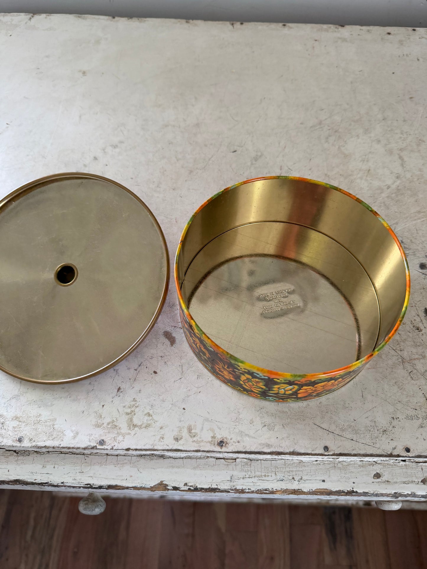Vintage Daher Tin With Orange and Green blossoms