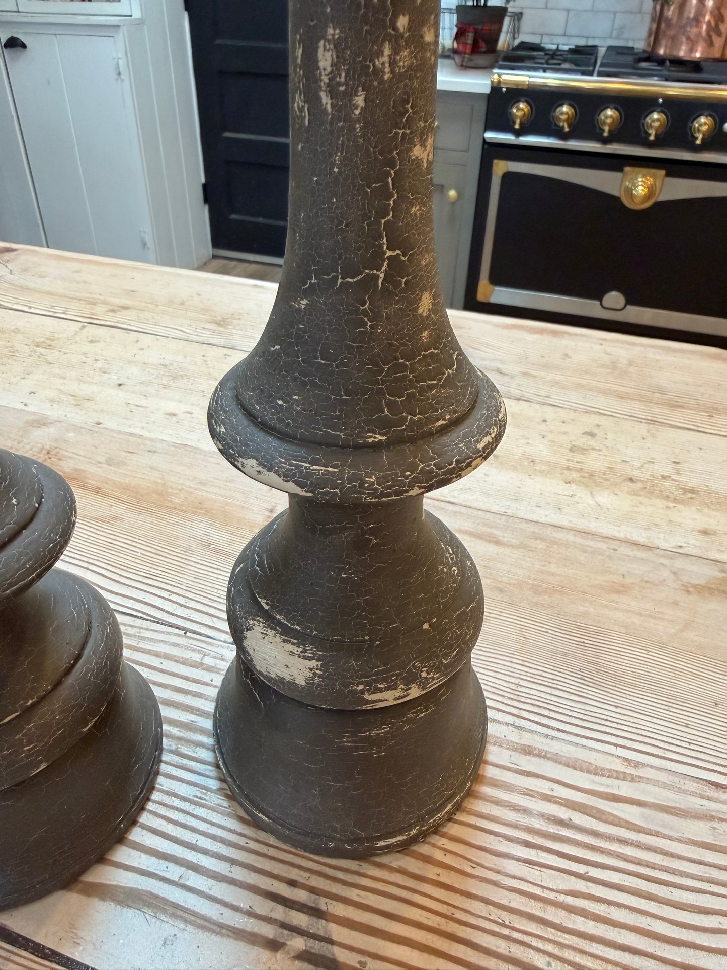 Set of Candlesticks hand painted chippy milk paint 15” and 12.5”