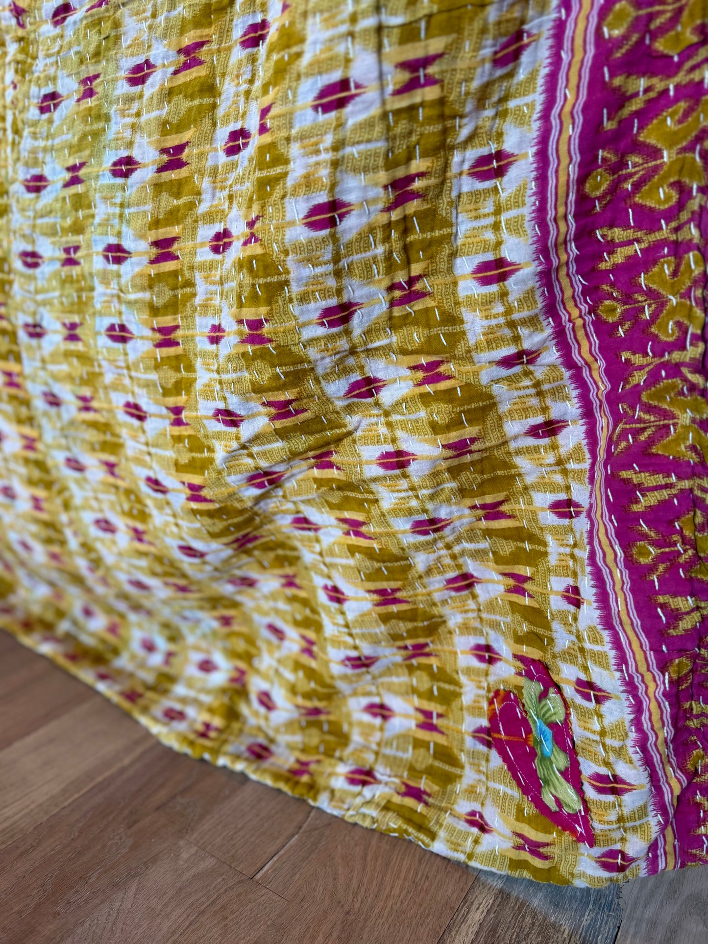 Vintage Kantha Fabric Quilt 2 - Handstitched - Quilt F 80x52” est