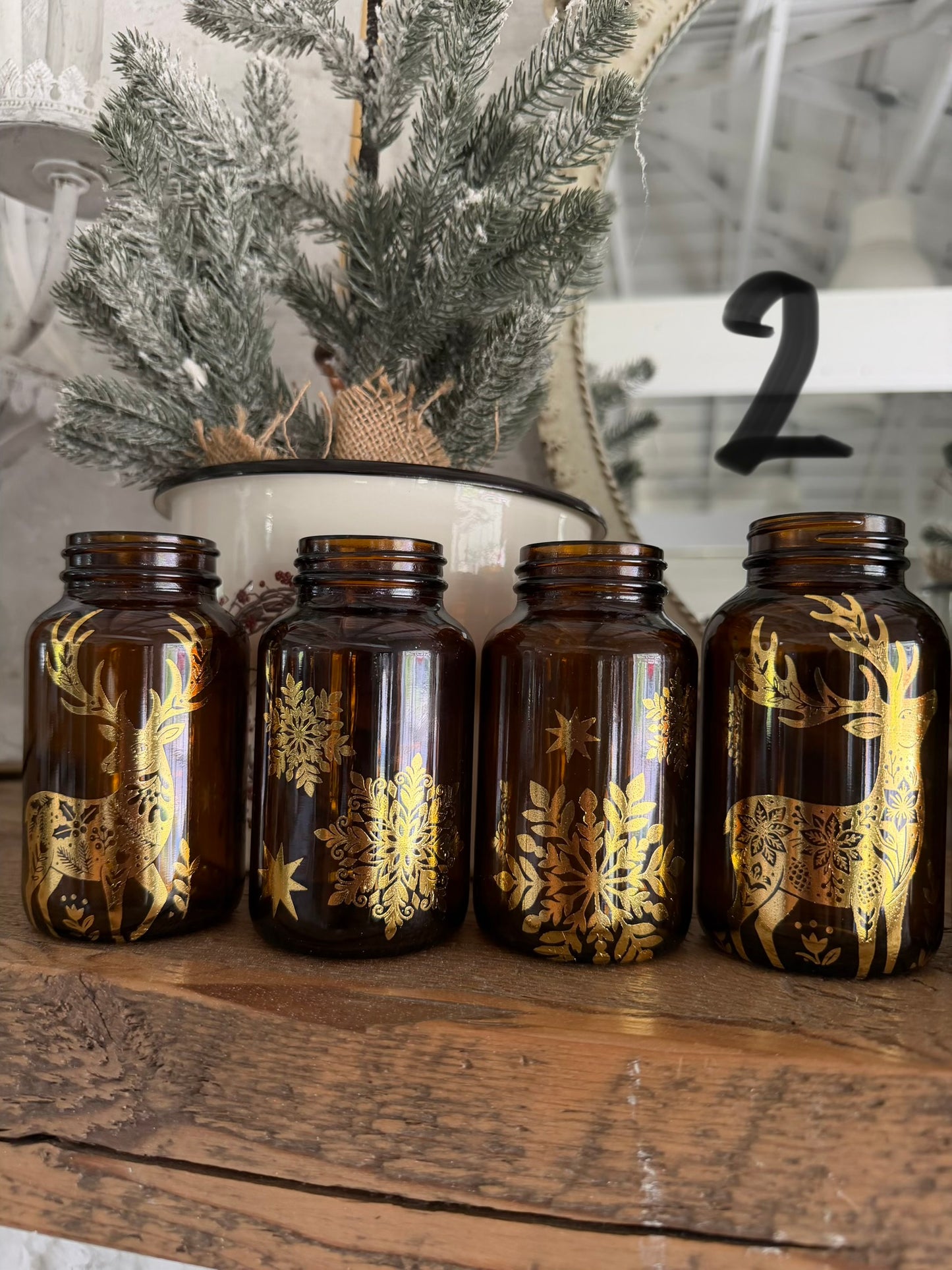 Gold Foil Holiday Amber Bottles sold in sets of 4