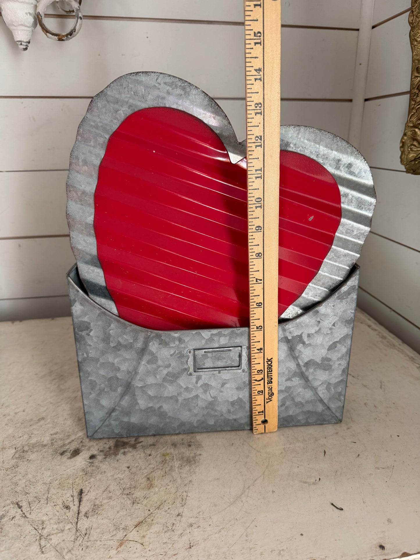 Galvanized Wall Pocket Shaped Like An Envelope With Galvanized Heart Cutout - Will Get Makeover