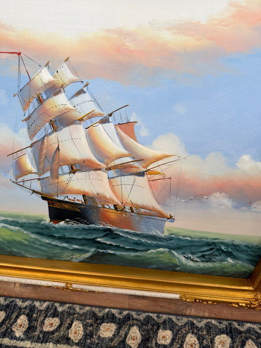 Original Ship Oil Painting in Frame