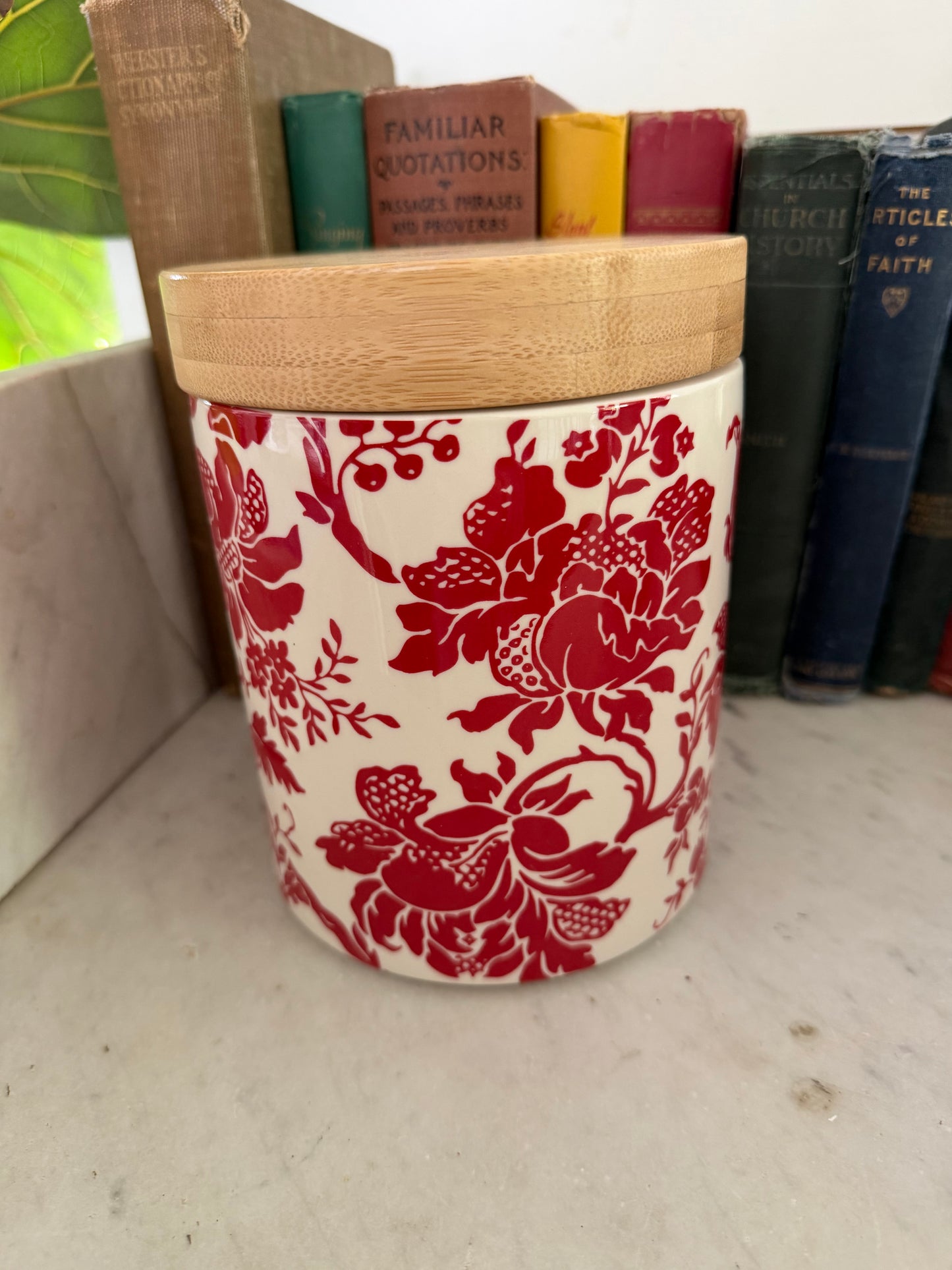 Certified international Red floral canister with wood lid