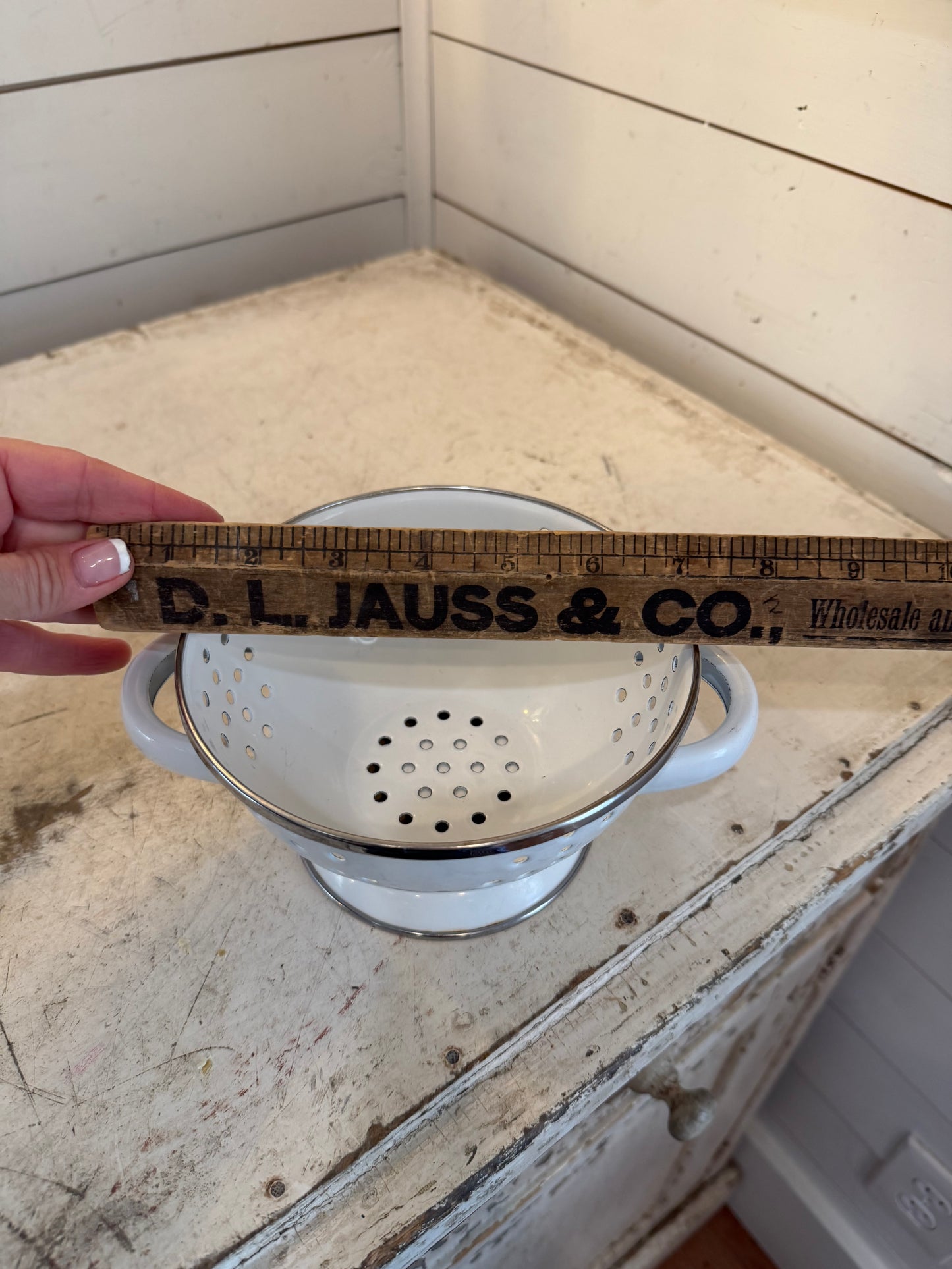 White enamel berry strainer