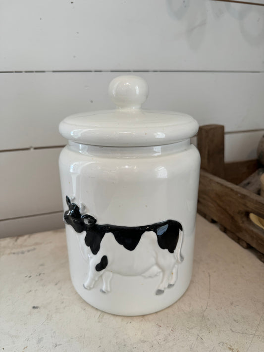 Vintage Otagiri Japan Porcelain Small Cow Canister - has chip on inside of lid