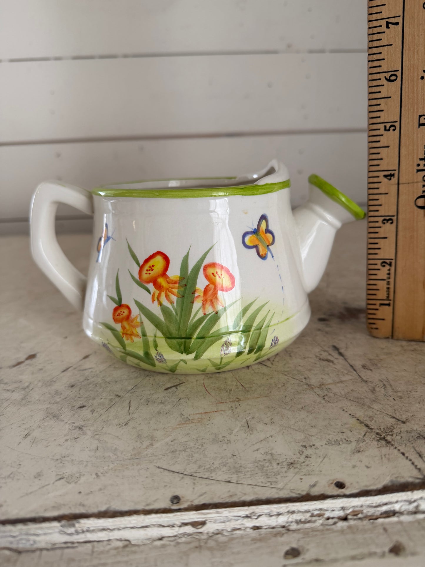 Porcelain Flower and butterfly Print watering can
