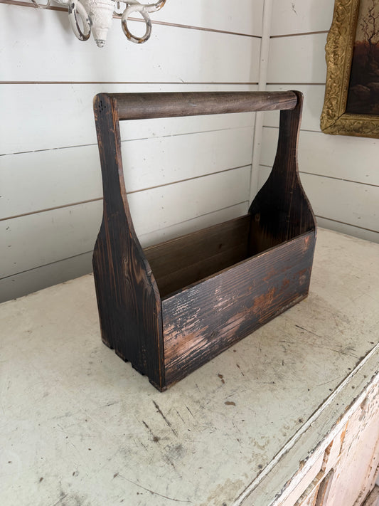 Rustic tall Handled Wood Tote - Will Get Makeover and jars