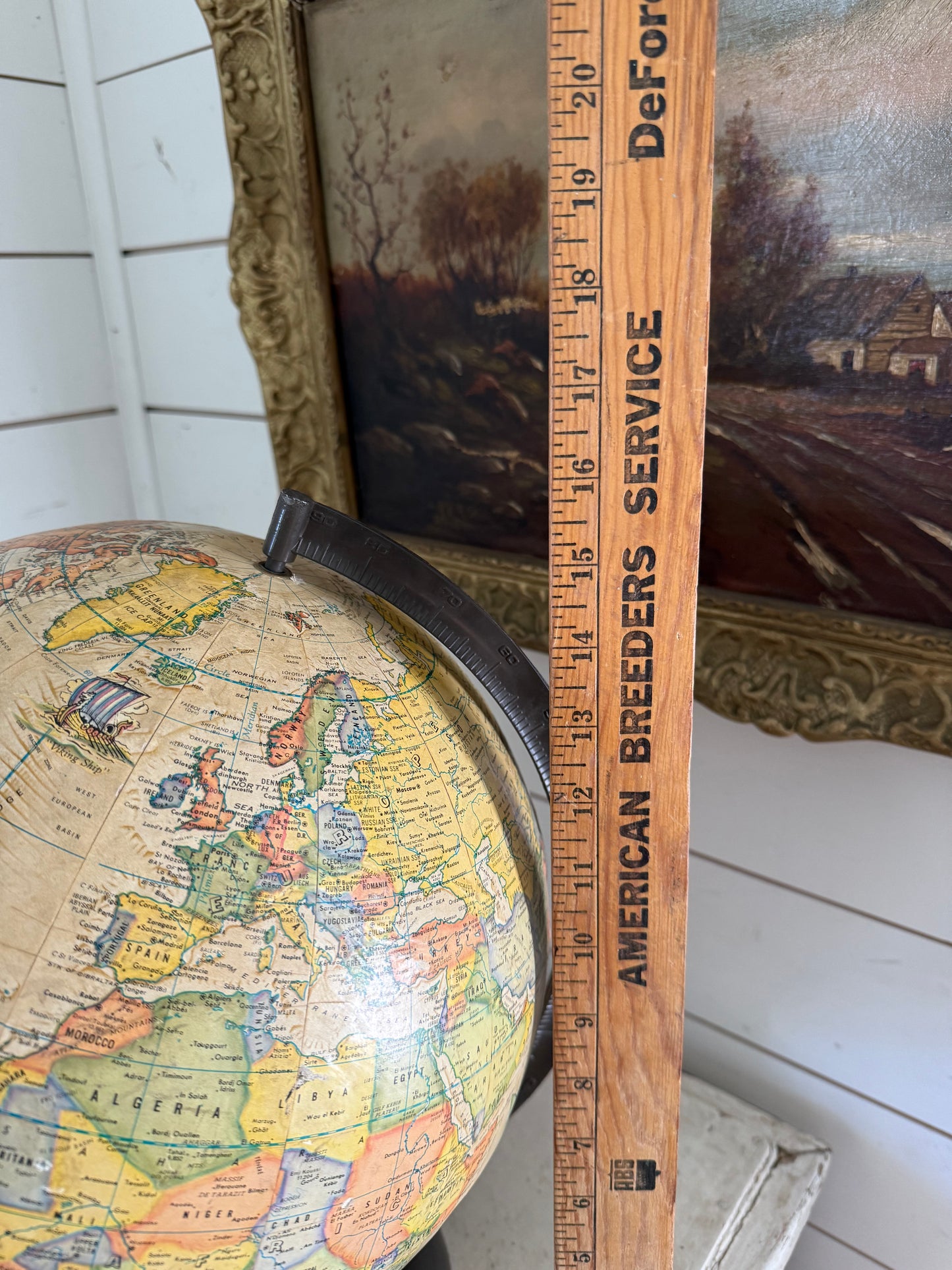 Vintage Rand McNally Terrestrial Explores Globe, Raised, Mermaid, Historic Ships