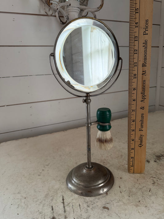 Antique beveled shaving mirror and Brush stand as is