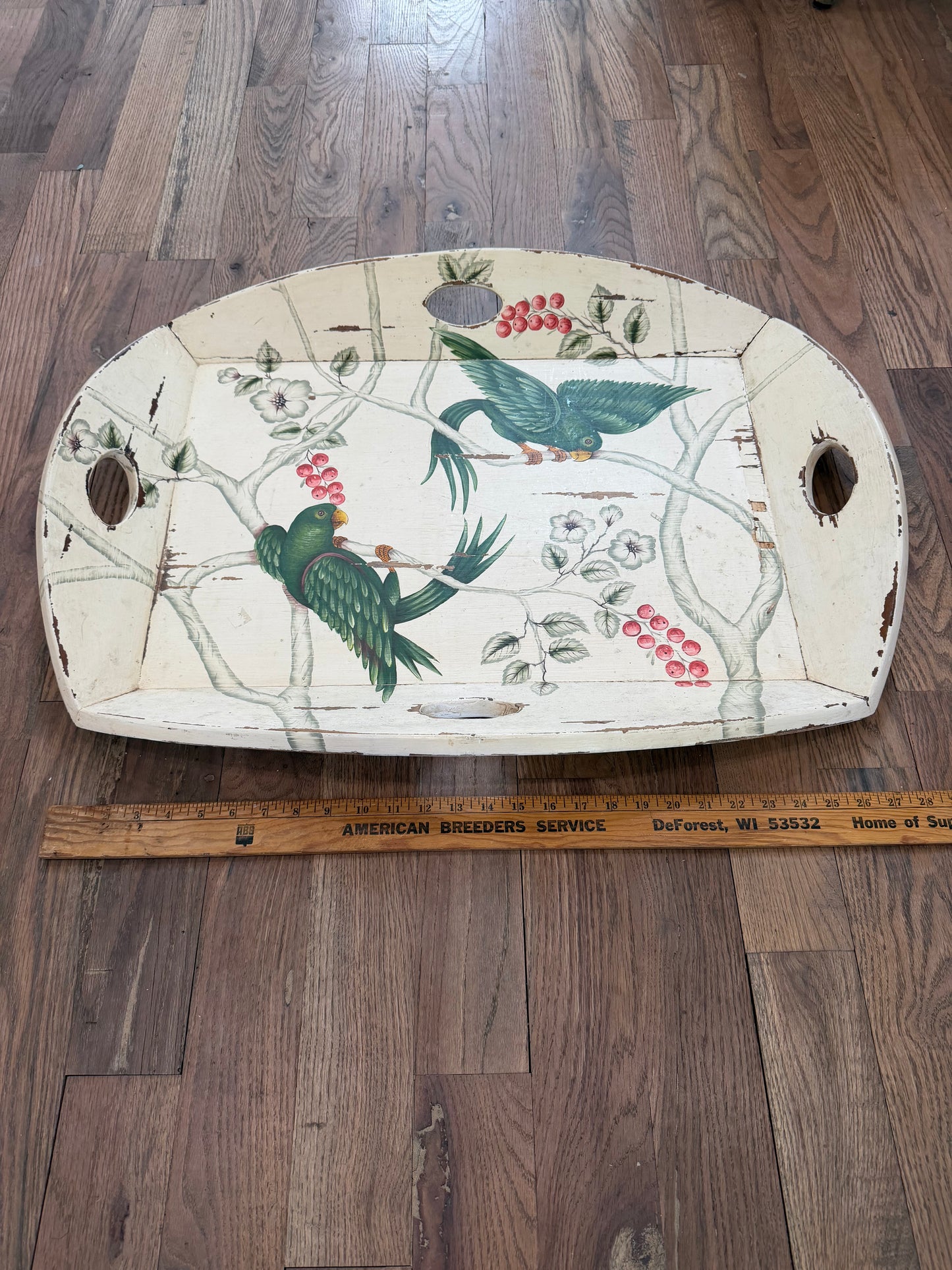 Oversized Wood Tray With Birds and Floral
