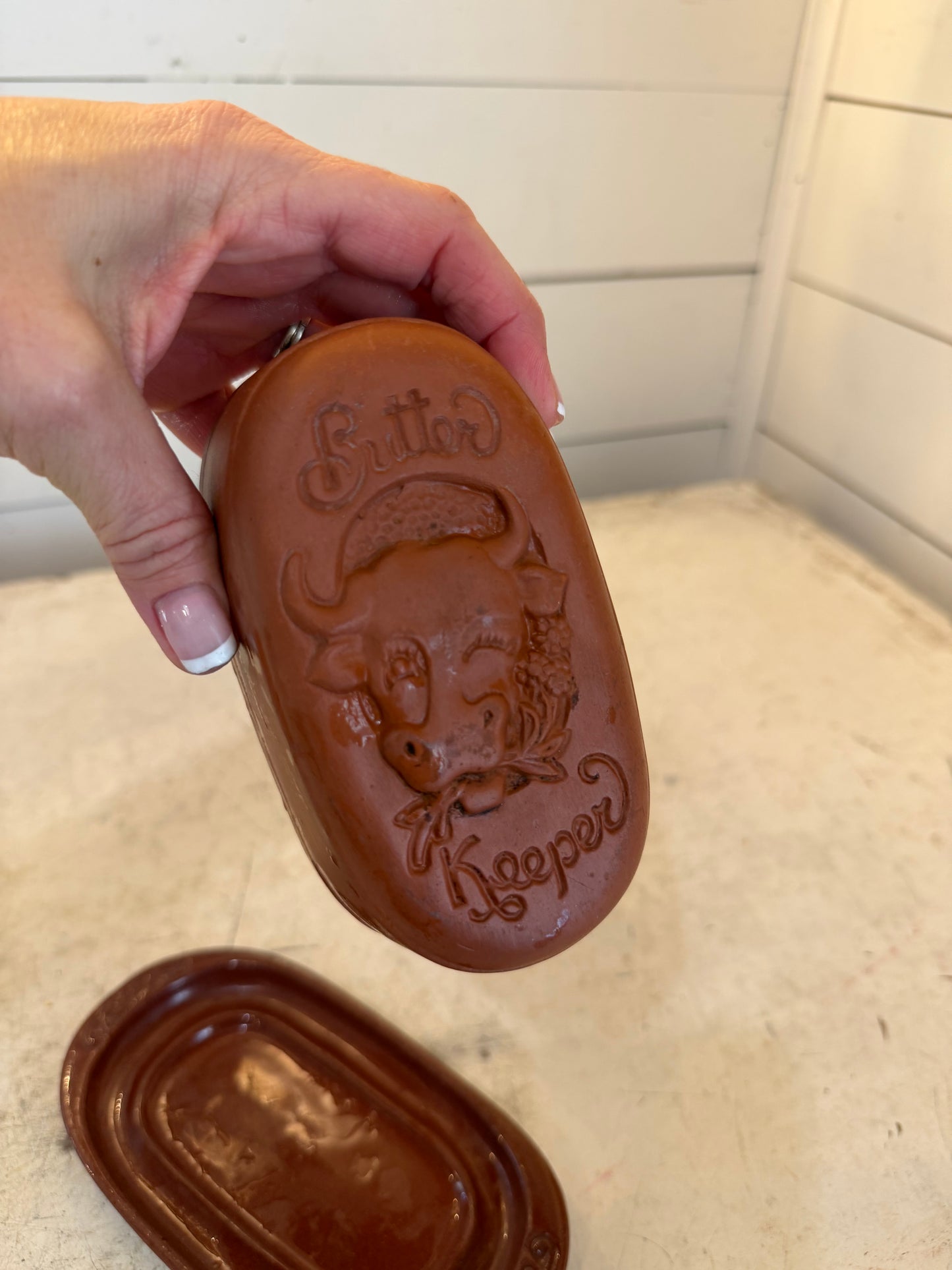 Vintage Gourmet-Topf cow butter keeper made of terracotta clay