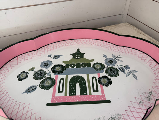 Madcap Cottage decorative tray hand-painted Pagoda chippy