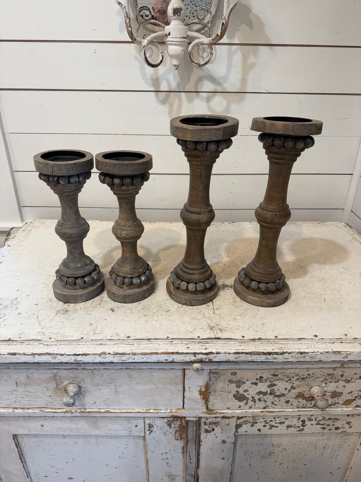 Chunky Wood Candlesticks sold as individual sets of 2 candlesticks - 1 tall and 1 medium Candlestick