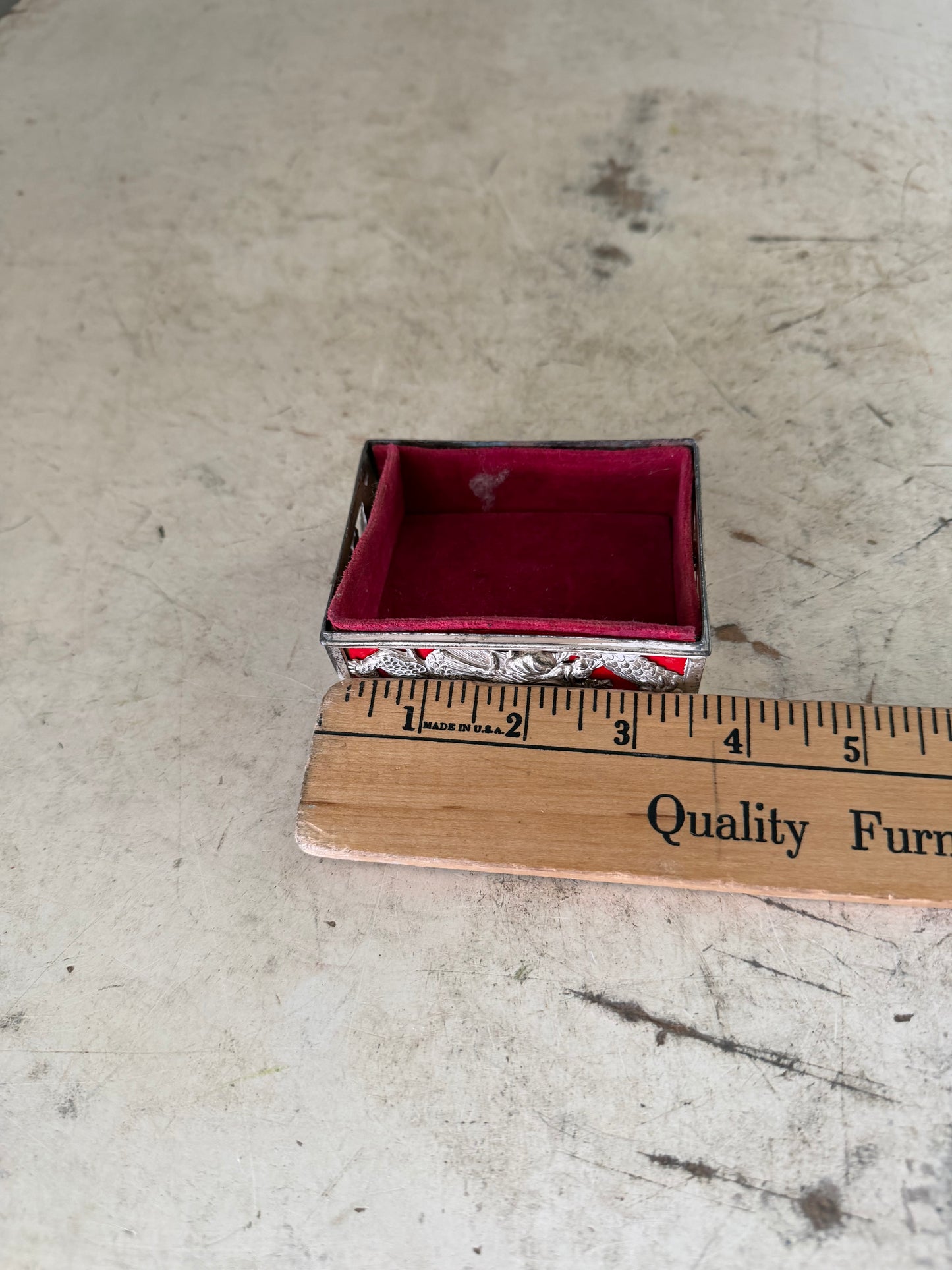 vintage silver-plated Japanese dragon trinket box lined with red velvet