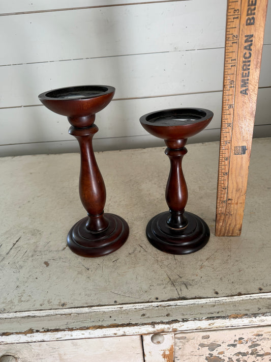 Set of 2 wood turned candlesticks - Will get makeover