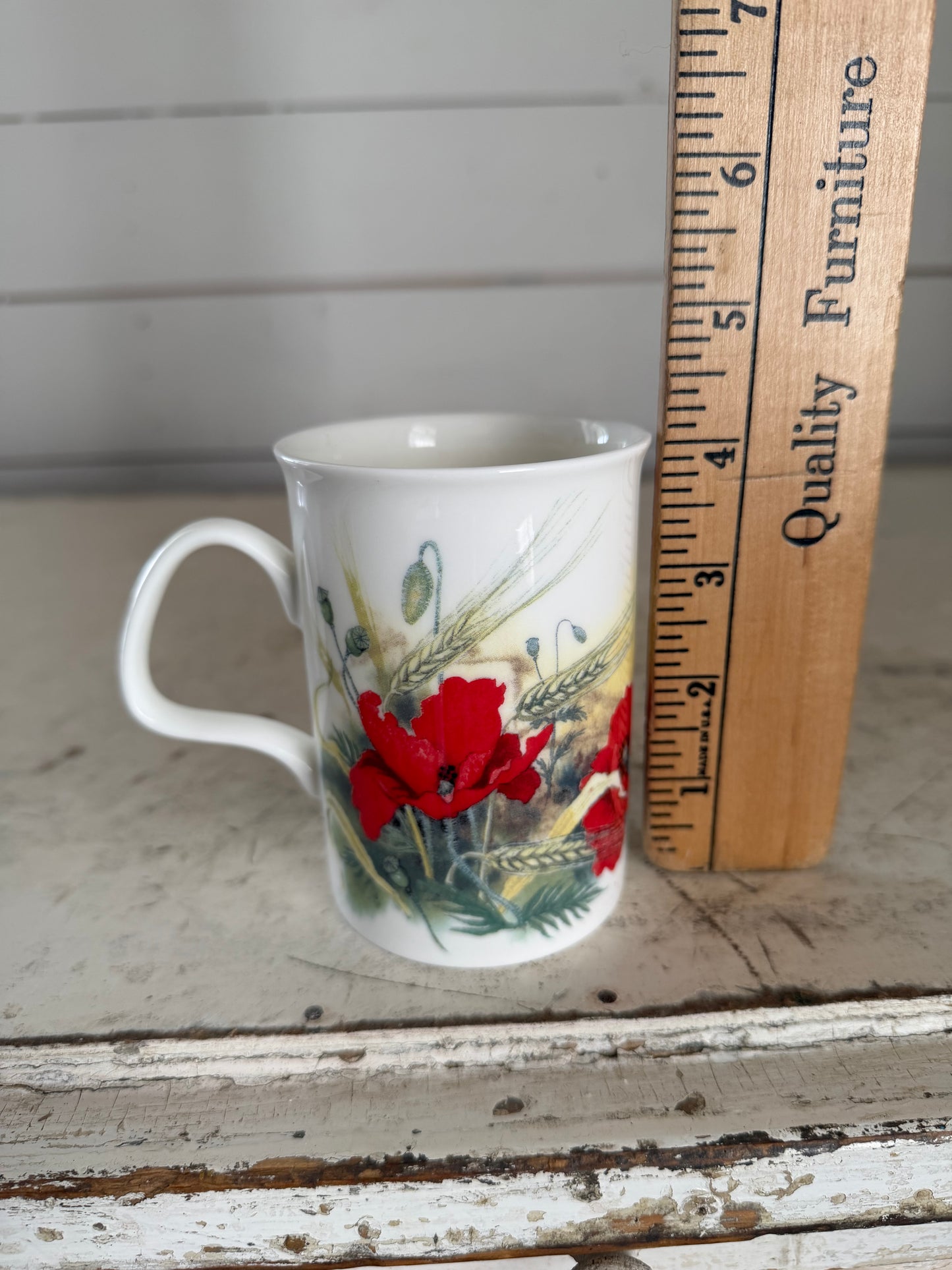 Roy Kirkham "Poppy" fine bone china mug featuring red poppies and wheat - England