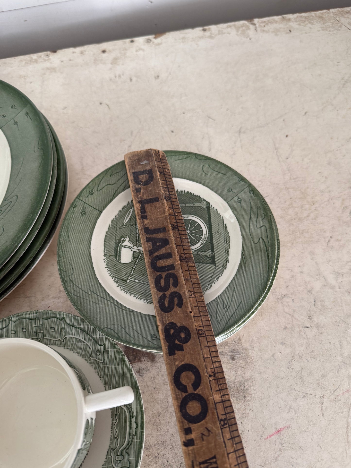 Vintage Colonial Stoneware Dishes - Green sold individually