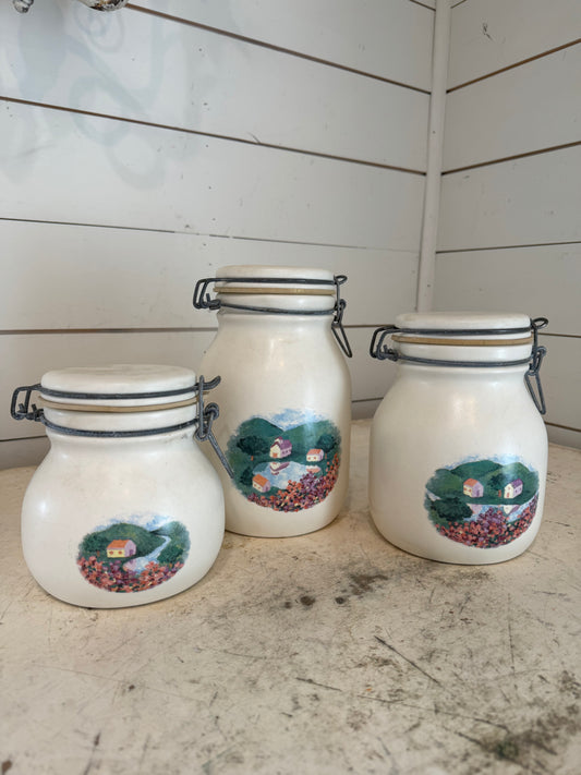 Vintage Hermetic Canister Jar Set - Ivory - Cottage