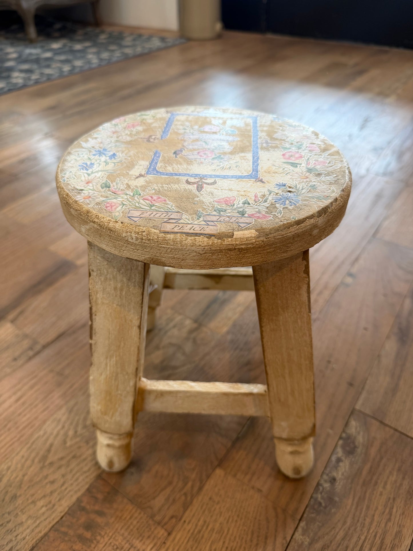 Abide with me floral Stool-8x10 in-Rustic-Antiqued White-Monroe