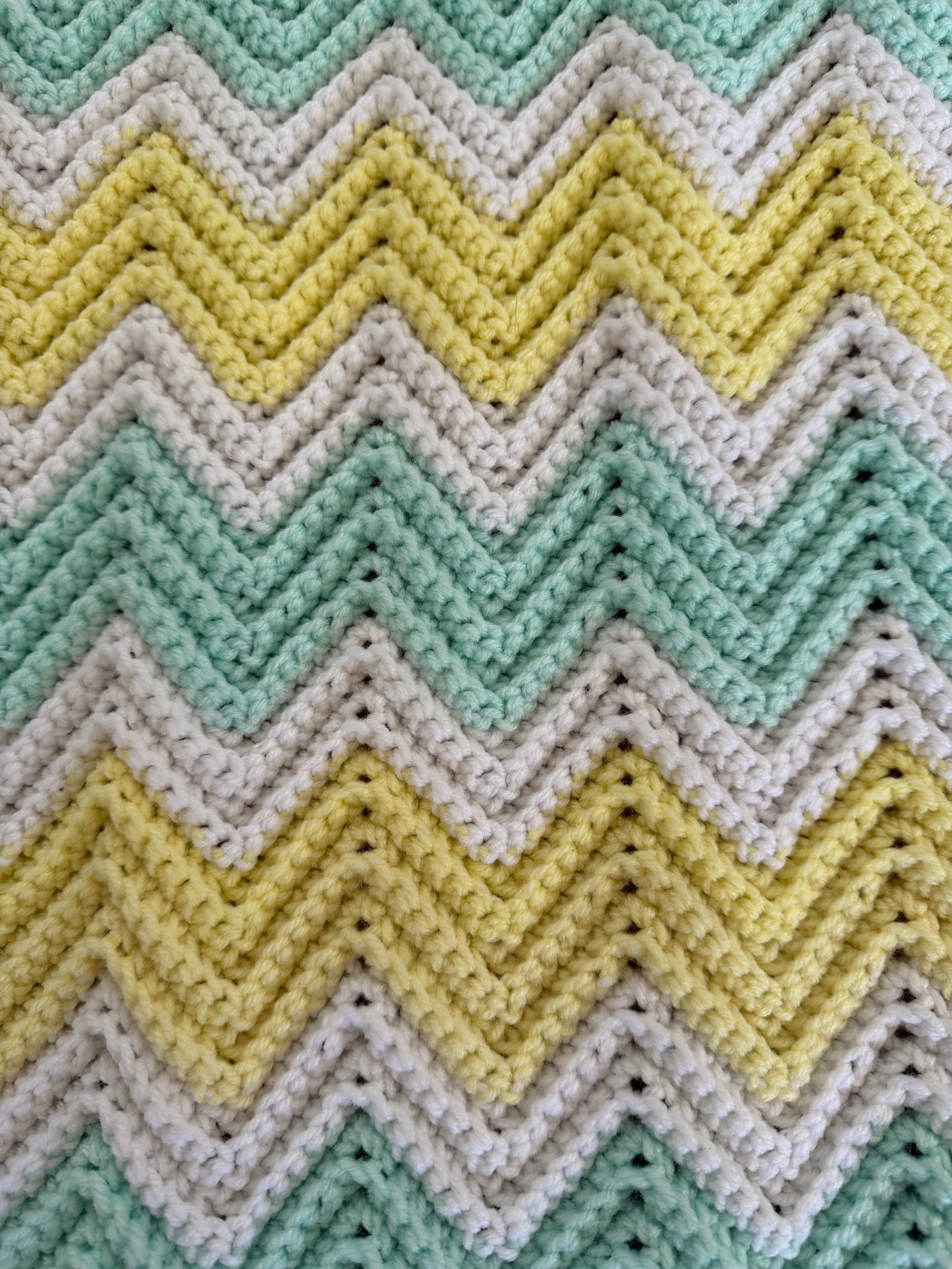 Teal yellow and Cream Chevron Afghan