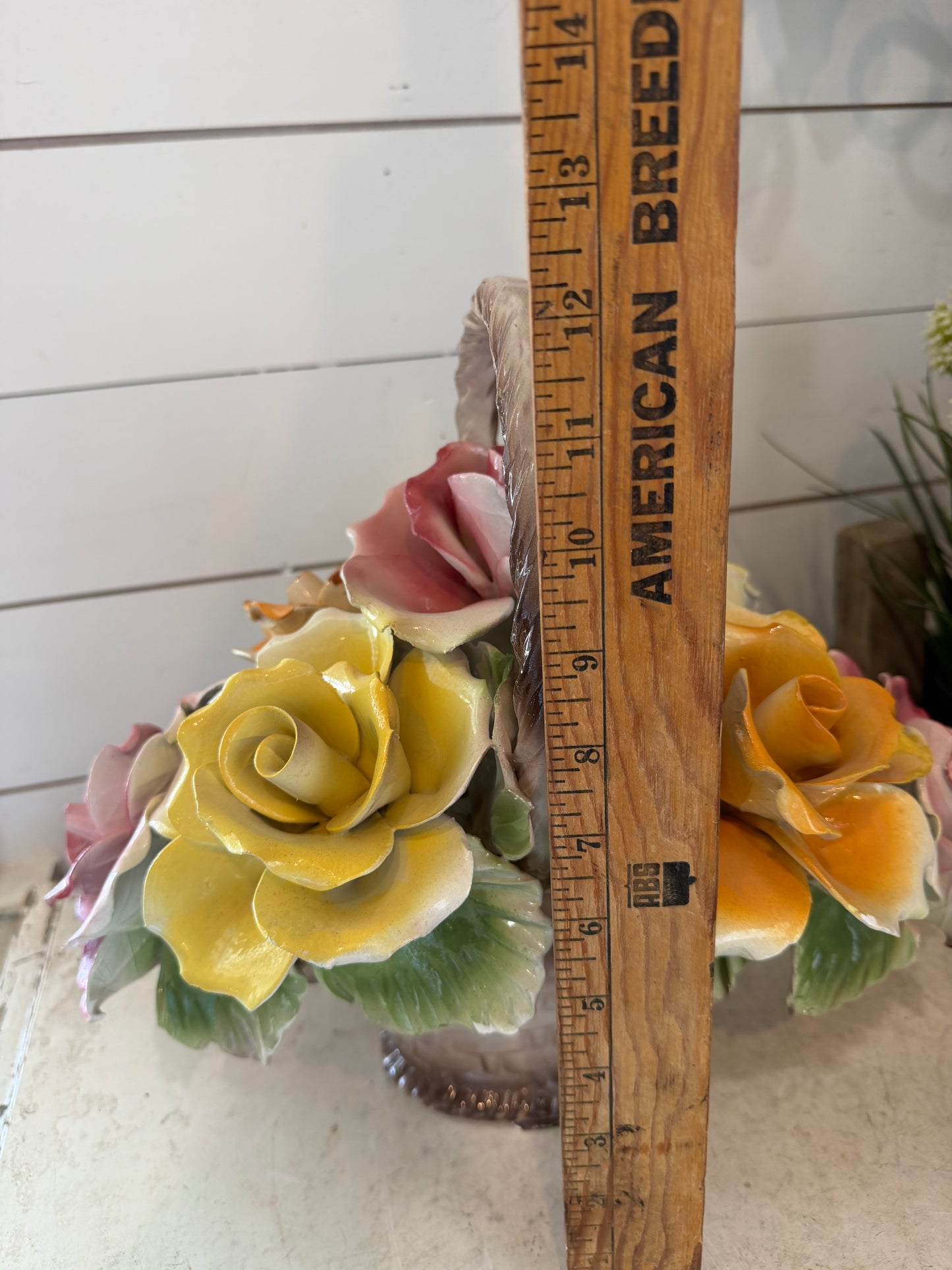 Large Capodimonte, Italy, Porcelain, Basket of Posies, Rose Flowers, Vintage small chips and imperfections as shown