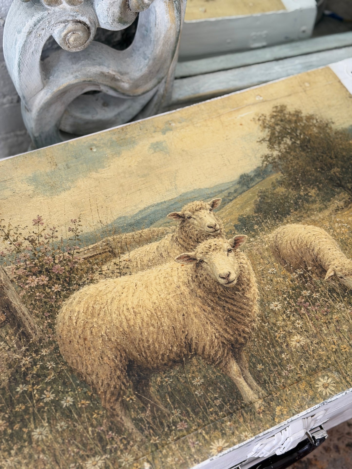 Shabby Sheep Vintage Metal Traveling Trunk Hand Painted