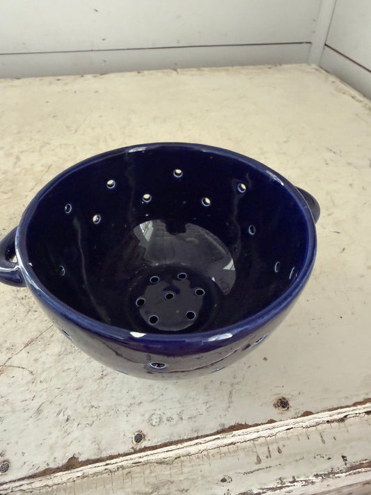 Cobalt Blue Berry Strainer with small chips