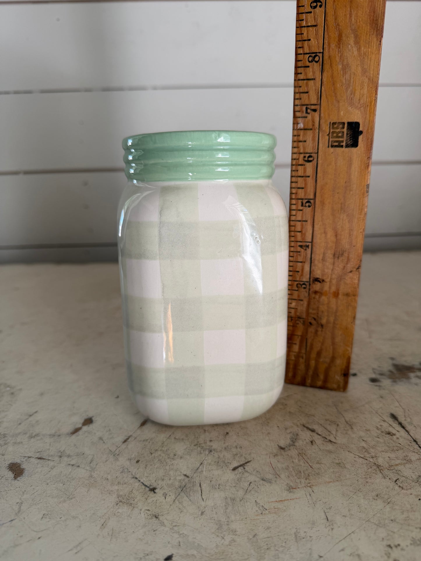 Green Plaid Ceramic Jar Vase