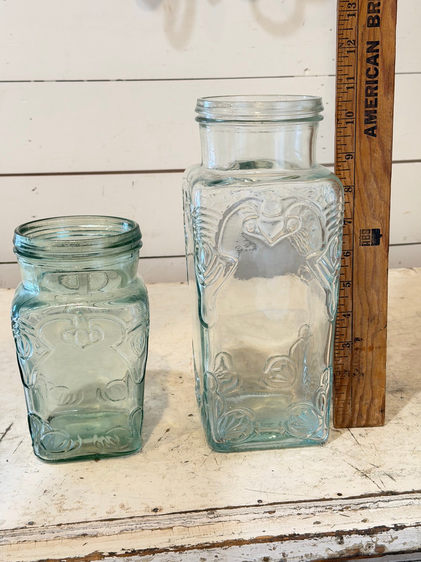 Vintage Blue Green Cannisters - No Lids sold as set