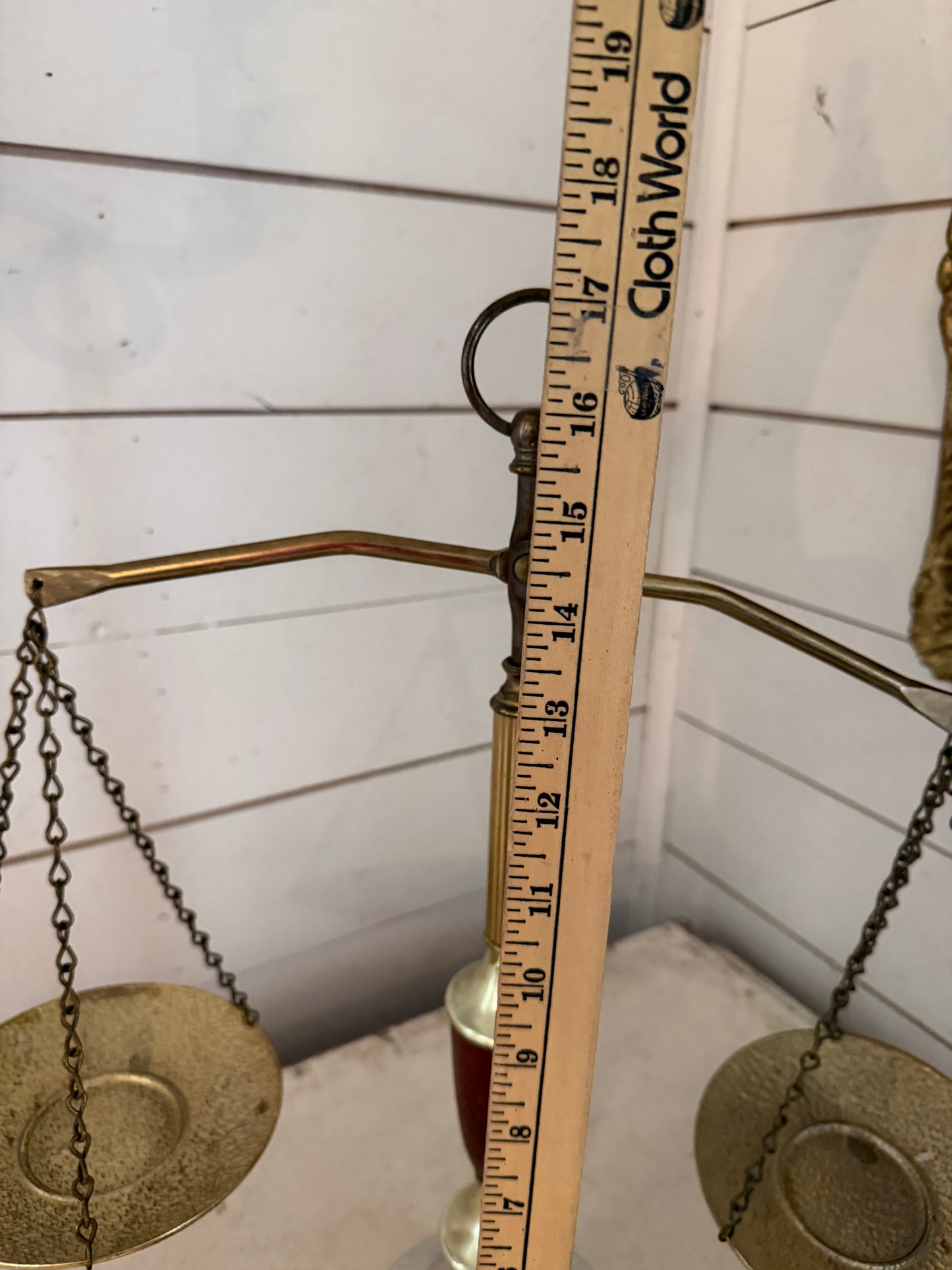 MCM Brass Balancing Scale with matching candlesticks
