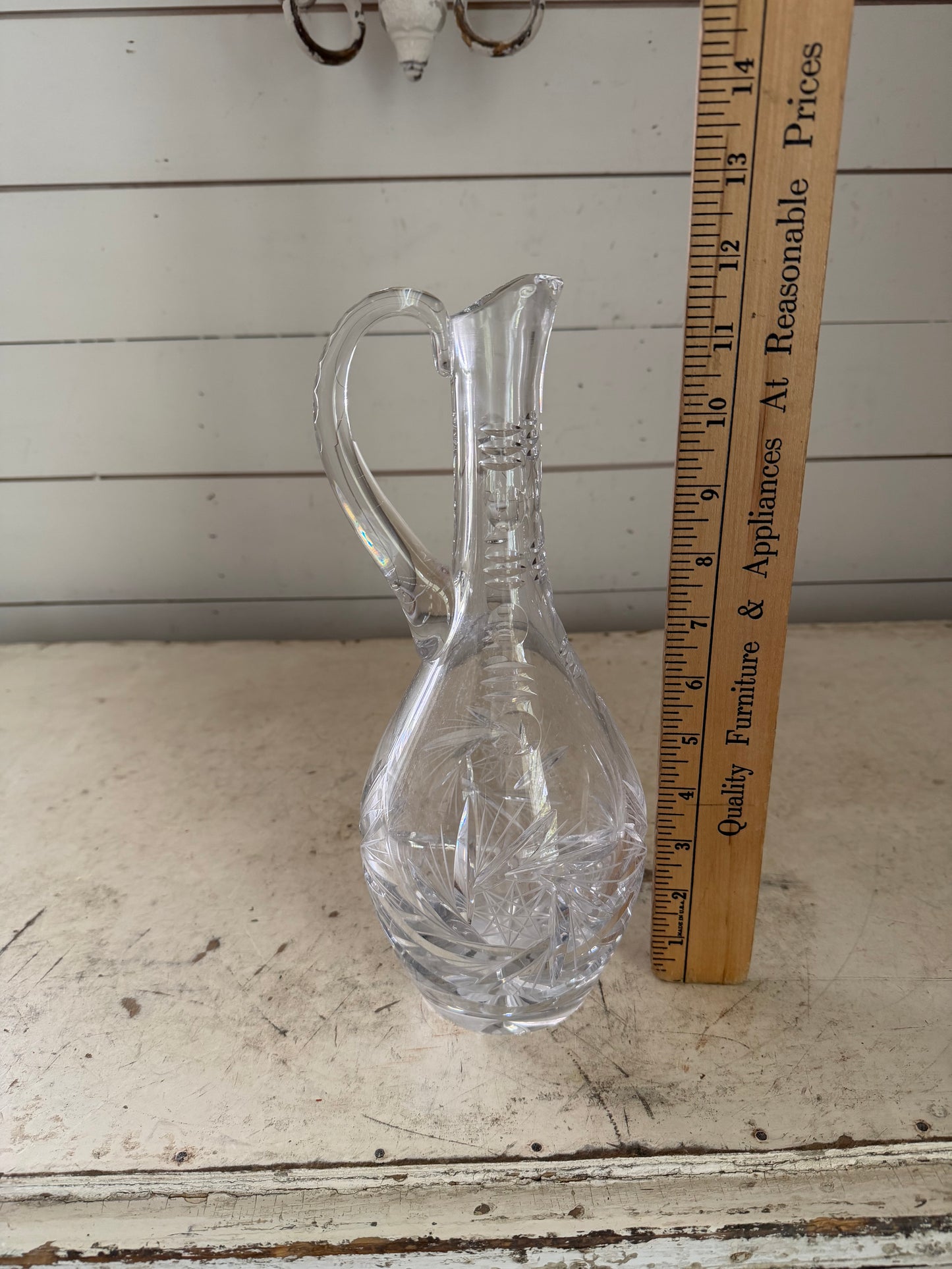 Vintage cut lead crystal ewer-style decanter or carafe