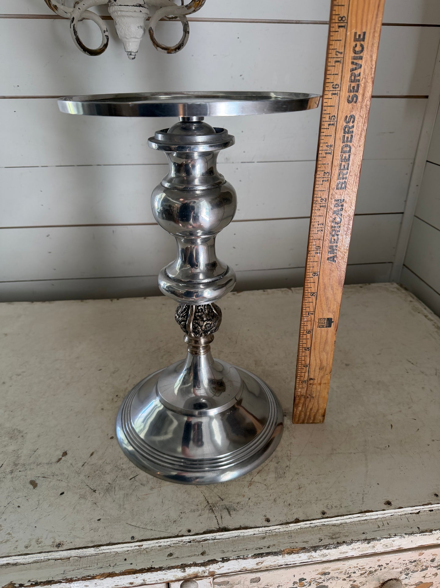 Tall Aluminum pedestal with Silver plate piece in the center