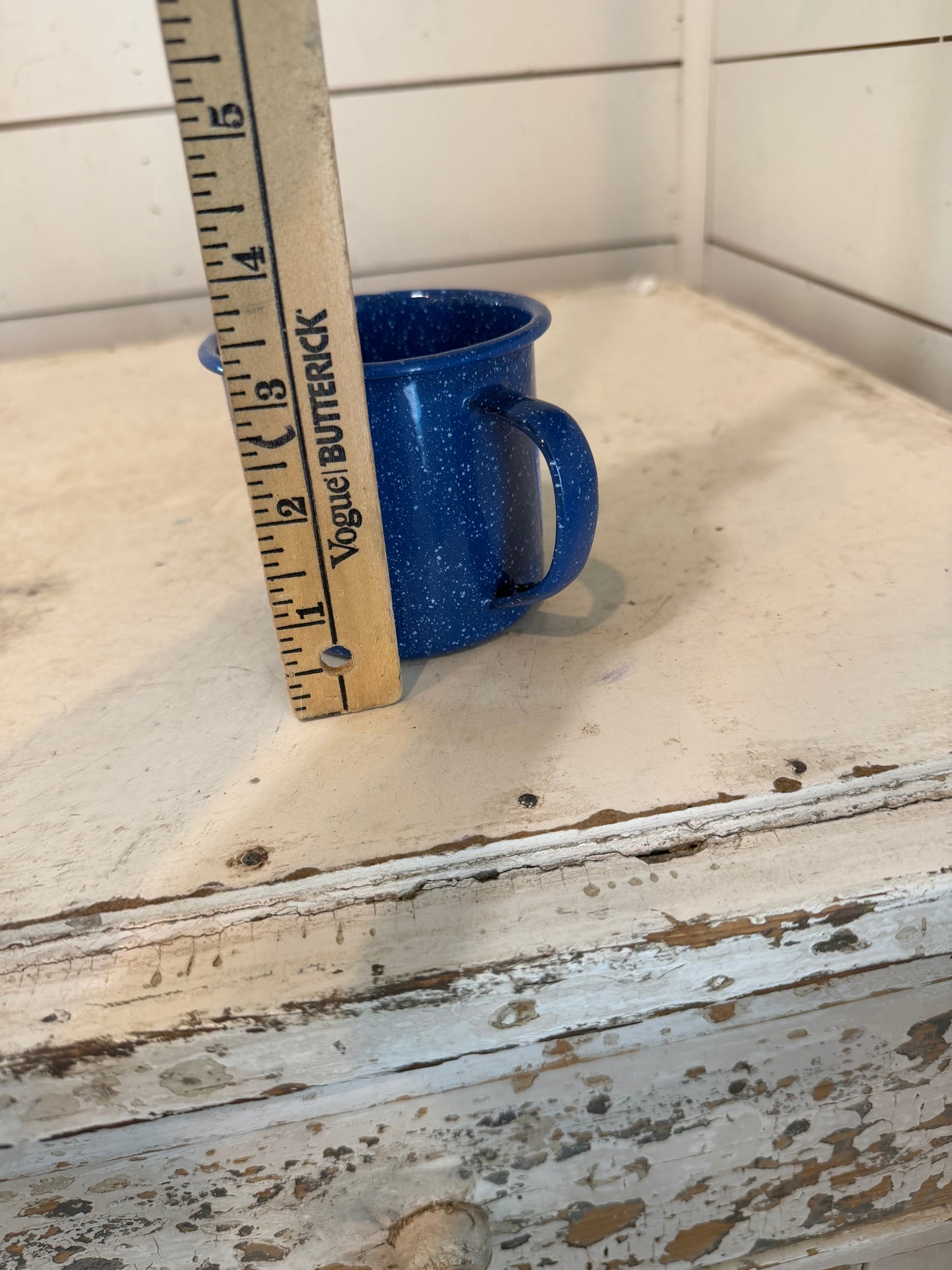 Blue speckled enamel mug