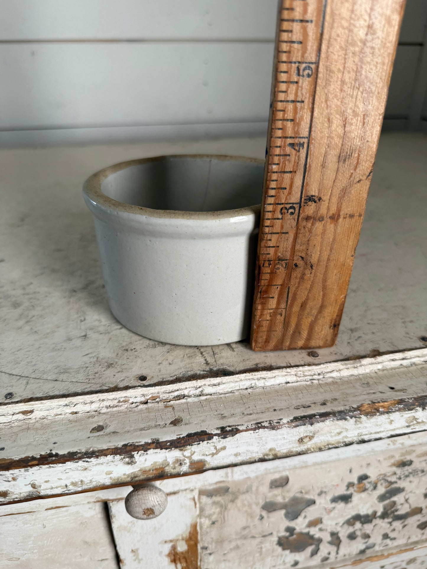 Small Stoneware Crock hairline crack with live succulent